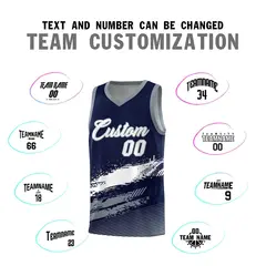 Navy White and Gray Graffiti Basketball Jersey 4
