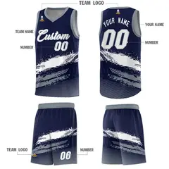 Navy White and Gray Graffiti Basketball Jersey 5