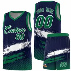 Navy White and Kelly Green Graffiti Basketball Jersey