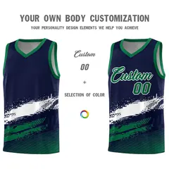 Navy White and Kelly Green Graffiti Basketball Jersey 3