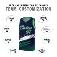Navy White and Kelly Green Graffiti Basketball Jersey 4