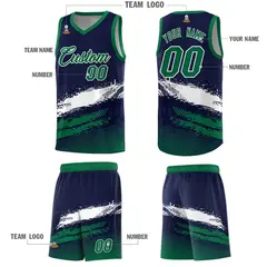 Navy White and Kelly Green Graffiti Basketball Jersey 5
