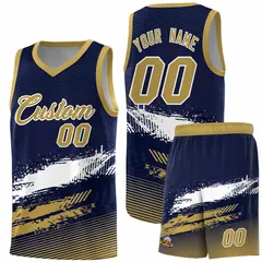 Navy White and Old Gold Graffiti Basketball Jersey 1