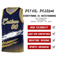Navy White and Old Gold Graffiti Basketball Jersey 2
