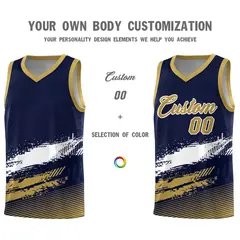 Navy White and Old Gold Graffiti Basketball Jersey 3