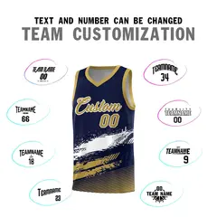 Navy White and Old Gold Graffiti Basketball Jersey 4