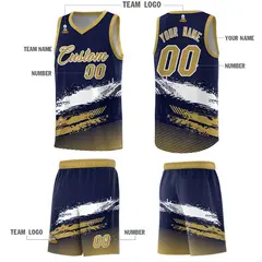 Navy White and Old Gold Graffiti Basketball Jersey 5