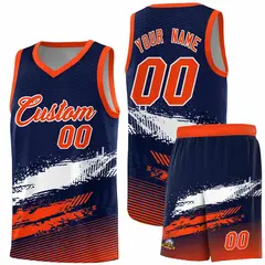 Navy White and Orange Graffiti Basketball Jersey 1