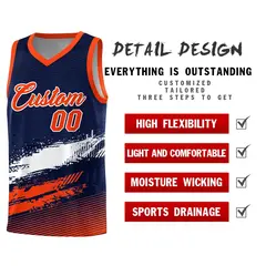 Navy White and Orange Graffiti Basketball Jersey 2