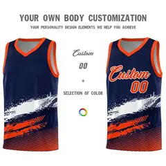 Navy White and Orange Graffiti Basketball Jersey 3