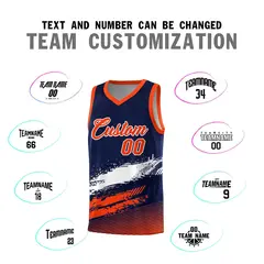 Navy White and Orange Graffiti Basketball Jersey 4