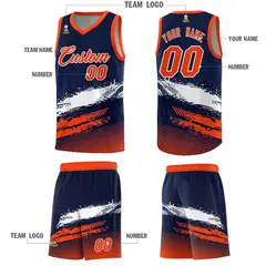 Navy White and Orange Graffiti Basketball Jersey 5