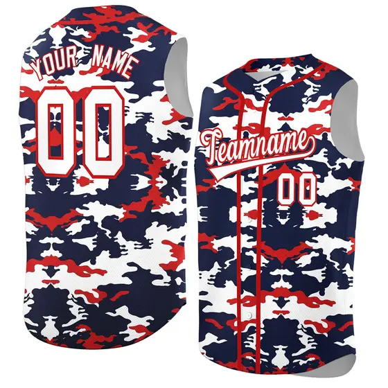 Navy White and Red Camo Sleeveless Baseball Jersey