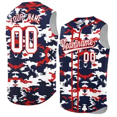 Navy White and Red Camo Sleeveless Baseball Jersey 1