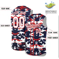 Navy White and Red Camo Sleeveless Baseball Jersey 2