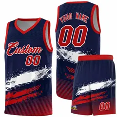Navy White and Red Graffiti Pattern Basketball Jersey 1