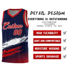 Navy White and Red Graffiti Pattern Basketball Jersey 2