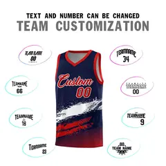 Navy White and Red Graffiti Pattern Basketball Jersey 4