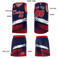 Navy White and Red Graffiti Pattern Basketball Jersey 5