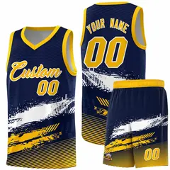 Navy White and Yellow Graffiti Basketball Jersey 1