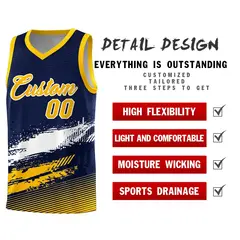 Navy White and Yellow Graffiti Basketball Jersey 2