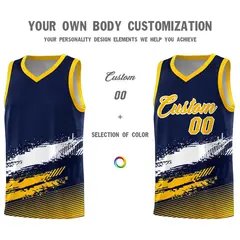 Navy White and Yellow Graffiti Basketball Jersey 3