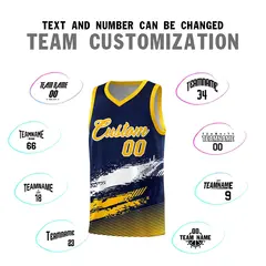 Navy White and Yellow Graffiti Basketball Jersey 4