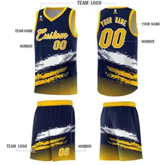 Navy White and Yellow Graffiti Basketball Jersey 5