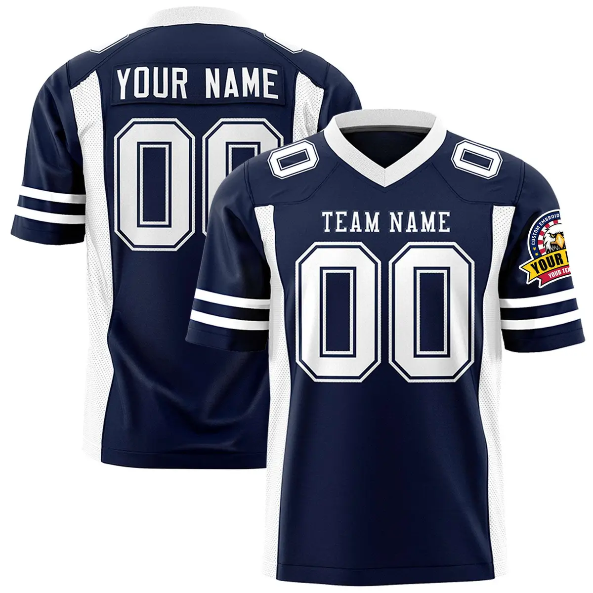 Navy White Authentic Football Jersey with Sleeve Stripes