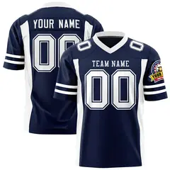 Navy White Authentic Football Jersey with Sleeve Stripes