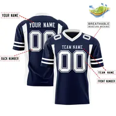 Navy White Authentic Football Jersey with Sleeve Stripes 2