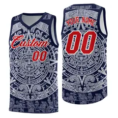 Navy White Aztec Sun Stone Graffiti Basketball Jersey 1