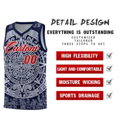 Navy White Aztec Sun Stone Graffiti Basketball Jersey 2