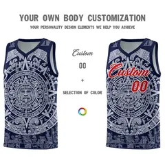 Navy White Aztec Sun Stone Graffiti Basketball Jersey 3