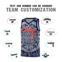 Navy White Aztec Sun Stone Graffiti Basketball Jersey 4