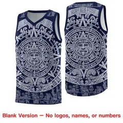 Navy White Aztec Sun Stone Graffiti Basketball Jersey 6