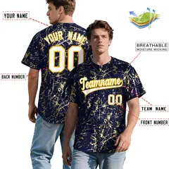 Navy White Black & Shiny Gold Cracked Foil Mesh Baseball Jersey 2