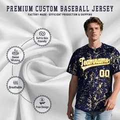 Navy White Black & Shiny Gold Cracked Foil Mesh Baseball Jersey 3