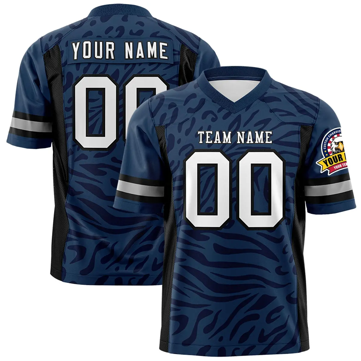Navy White-Black Zebra Stripes Football Jersey
