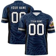 Navy White-Black Zebra Stripes Football Jersey 1