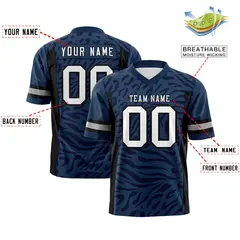 Navy White-Black Zebra Stripes Football Jersey 2