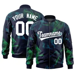 Navy White Blur Spray Varsity Full-Zip Letterman Bomber Jacket 1