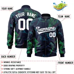 Navy White Blur Spray Varsity Full-Zip Letterman Bomber Jacket 2