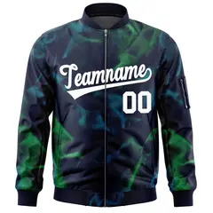 Navy White Blur Spray Varsity Full-Zip Letterman Bomber Jacket 3