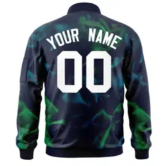 Navy White Blur Spray Varsity Full-Zip Letterman Bomber Jacket 4