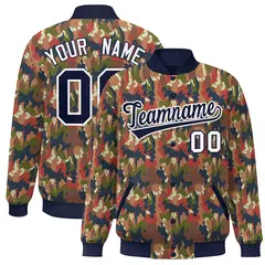 Navy White Camo Varsity Letterman Bomber Jacket