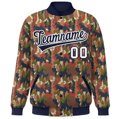 Navy White Camo Varsity Letterman Bomber Jacket 3