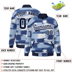 Navy White Camo Varsity Letterman Bomber Jacket 2