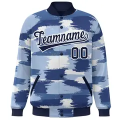 Navy White Camo Varsity Letterman Bomber Jacket 3
