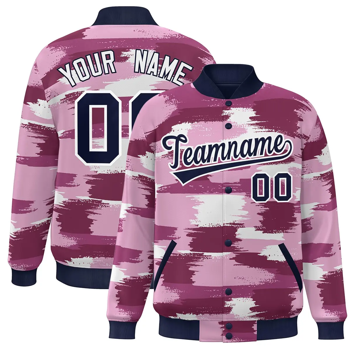 Navy White Camo Varsity Letterman Bomber Jacket
